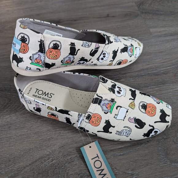 TOMS Belmont Natural Halloween Cats Slip-on Shoes Women 7.5 - Picture 6 of 10
